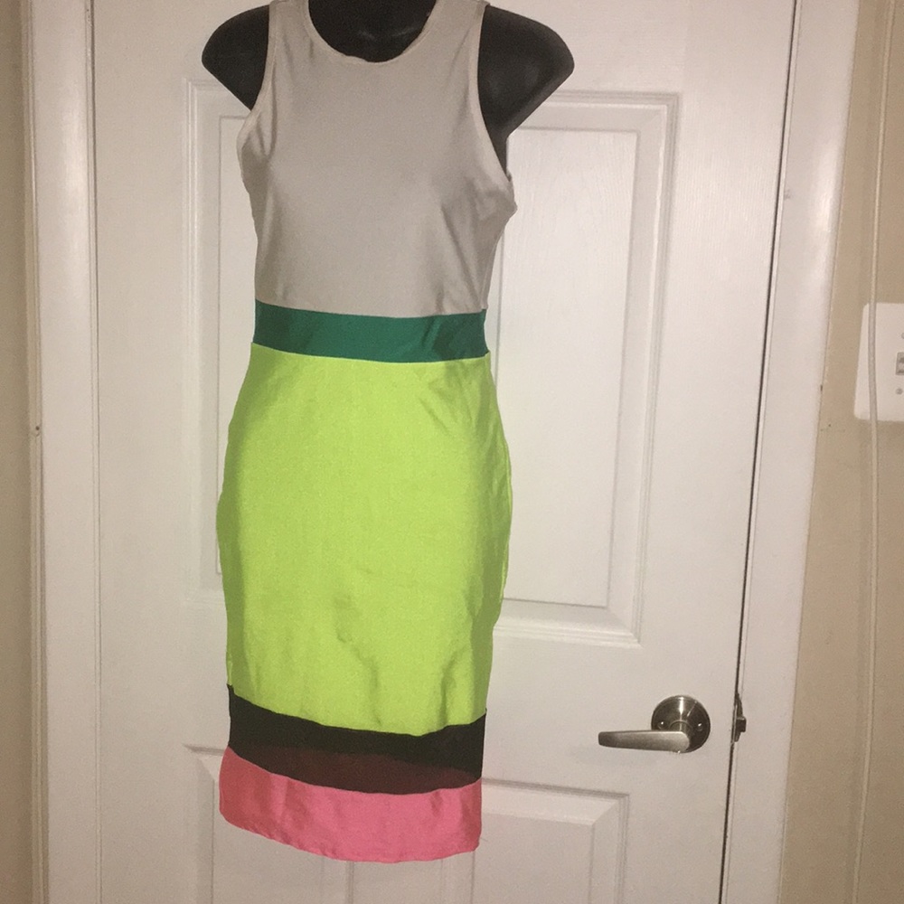 Bright neon green & pink midi party dress